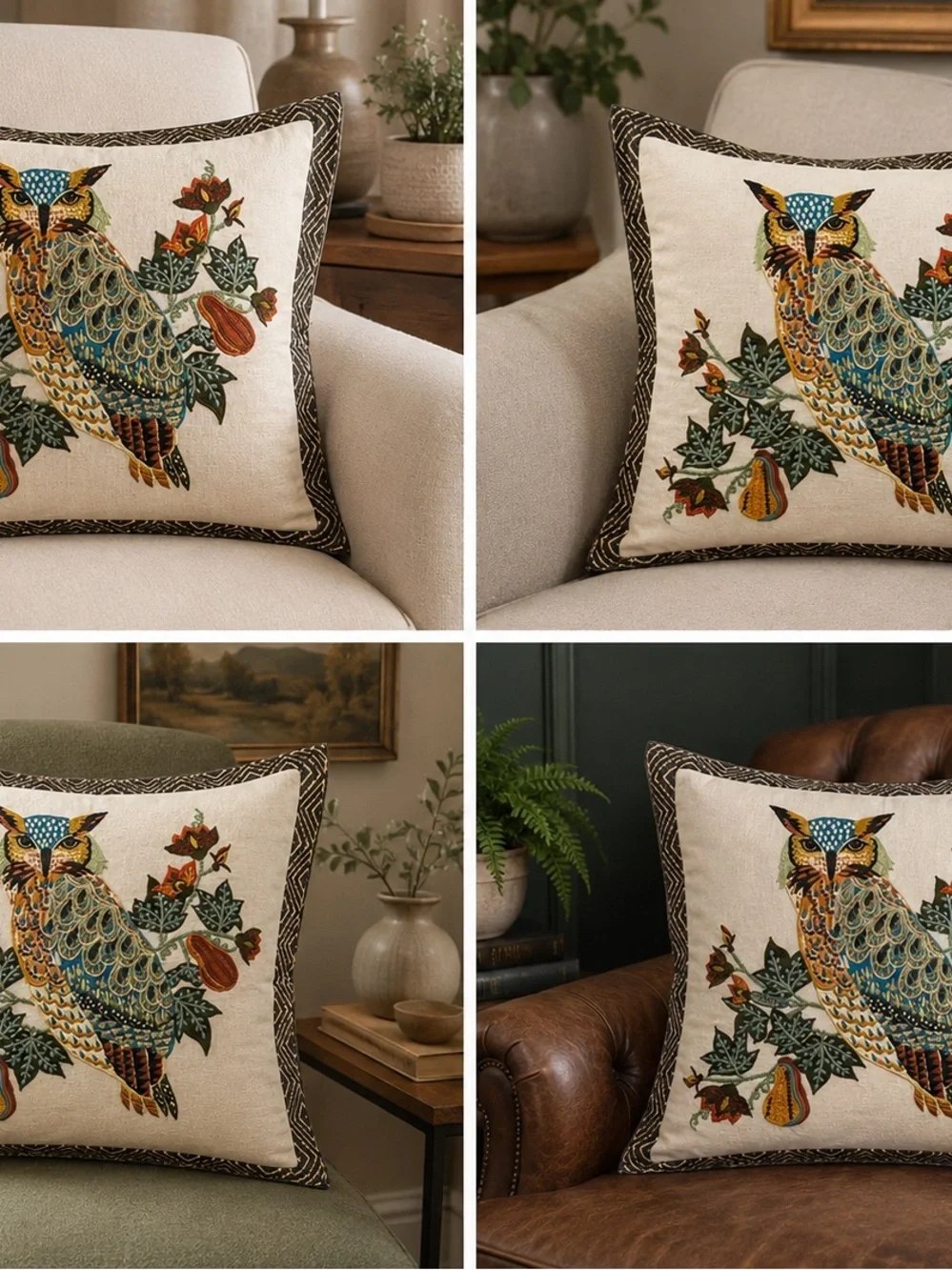 Pottery Barn Discontinued Owl Embroidered Throw Pillow Sham